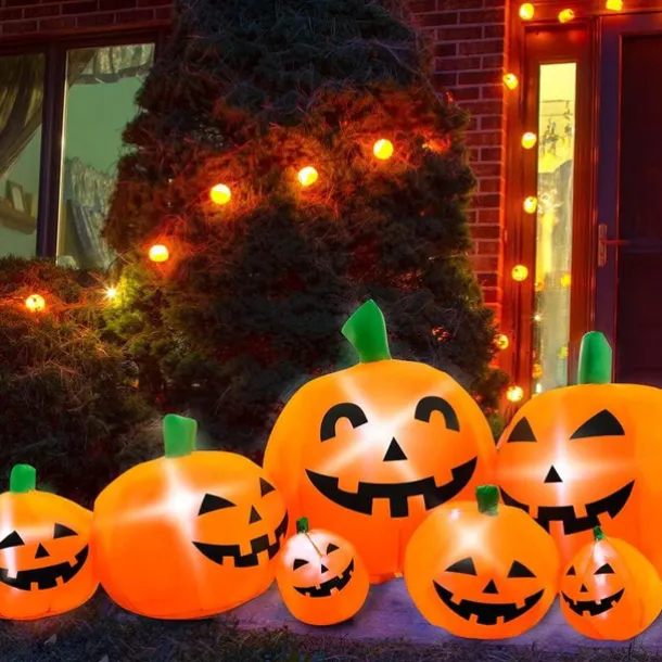 Halloween Decorations 10ft Long Inflatable Pumpkin Light, LED Blow Up Light Up Pumpkin Decor Indoor Outdoor Holiday Art Decor Decorations