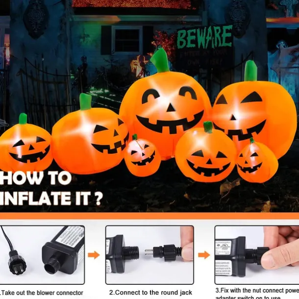 Halloween Decorations 10ft Long Inflatable Pumpkin Light, LED Blow Up Light Up Pumpkin Decor Indoor Outdoor Holiday Art Decor Decorations