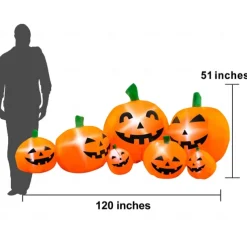 Halloween Decorations 10ft Long Inflatable Pumpkin Light, LED Blow Up Light Up Pumpkin Decor Indoor Outdoor Holiday Art Decor Decorations