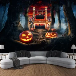Halloween Decorations Ghost Hanging Tapestry Wall Art Large Tapestry Mural Decor Photograph Backdrop Blanket Curtain Home Bedroom Living Room Decoration Haunted House