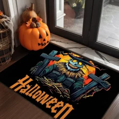Halloween Decorations Graveyard Scarecrow Doormat Kitchen Mat Floor Mat Non-Slip Area Rug Oil Proof Rug Indoor Outdoor Mat Bedroom Decor Bathroom Mat Entrance Rug