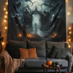 Halloween Decorations Graveyard Ghost Hanging Tapestry Wall Art Large Tapestry Mural Decor Photograph Backdrop Blanket Curtain Home Bedroom Living Room