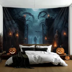 Halloween Decorations Graveyard Ghost Hanging Tapestry Wall Art Large Tapestry Mural Decor Photograph Backdrop Blanket Curtain Home Bedroom Living Room