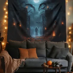 Halloween Decorations Graveyard Ghost Hanging Tapestry Wall Art Large Tapestry Mural Decor Photograph Backdrop Blanket Curtain Home Bedroom Living Room