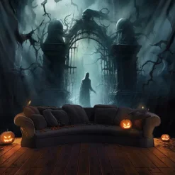 Halloween Decorations Graveyard Ghost Hanging Tapestry Wall Art Large Tapestry Mural Decor Photograph Backdrop Blanket Curtain Home Bedroom Living Room