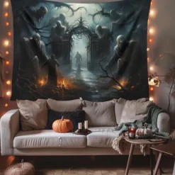 Halloween Decorations Graveyard Ghost Hanging Tapestry Wall Art Large Tapestry Mural Decor Photograph Backdrop Blanket Curtain Home Bedroom Living Room
