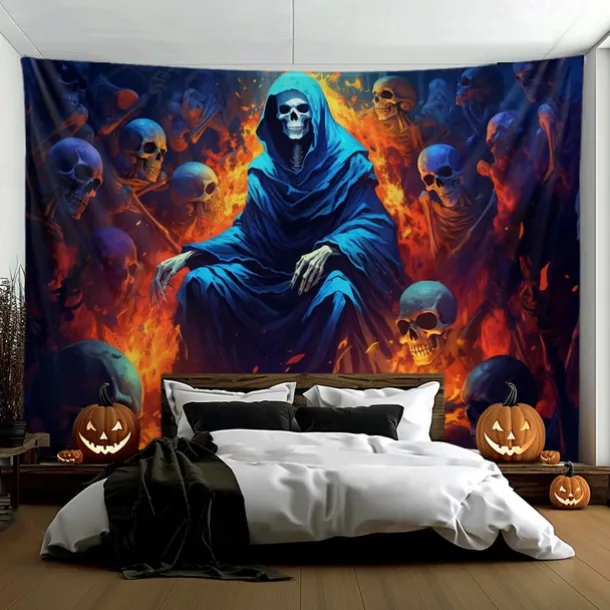 Halloween Decorations Green Skulls Hanging Tapestry Wall Art Large Tapestry Mural Decor Photograph Backdrop Blanket Curtain Home Bedroom Living Room