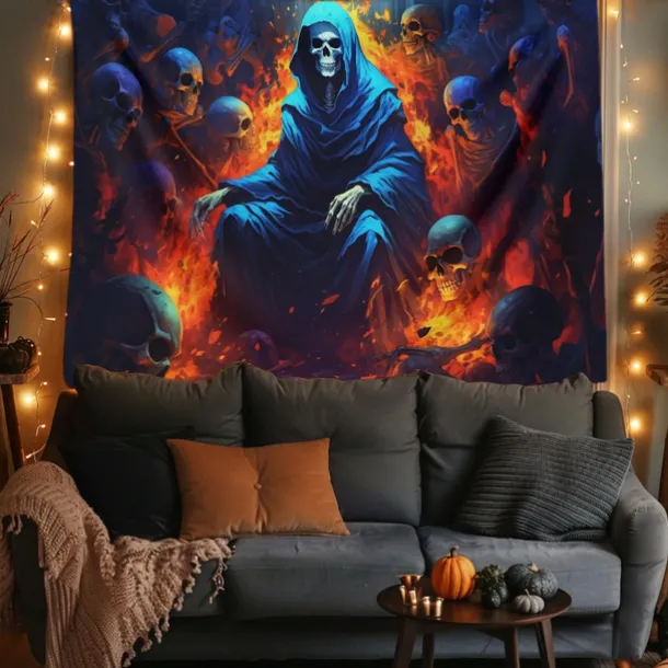 Halloween Decorations Green Skulls Hanging Tapestry Wall Art Large Tapestry Mural Decor Photograph Backdrop Blanket Curtain Home Bedroom Living Room