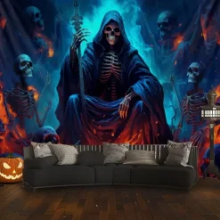 Halloween Decorations Green Skulls Hanging Tapestry Wall Art Large Tapestry Mural Decor Photograph Backdrop Blanket Curtain Home Bedroom Living Room