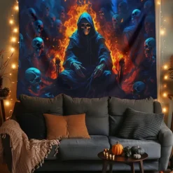 Halloween Decorations Green Skulls Hanging Tapestry Wall Art Large Tapestry Mural Decor Photograph Backdrop Blanket Curtain Home Bedroom Living Room