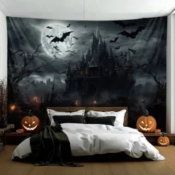 Halloween Decorations Hanging Tapestry Jack O Lantern Pumpkin Graveyard Wall Art Large Tapestry Mural Decor Photograph Backdrop Blanket Curtain Home Bedroom Living Room