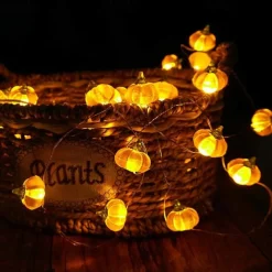 Halloween Decorations Lights 3D Jack-o-Lantern 2M 20LEDs Pumpkin String Lights AA Battery Powered Orange Lights for Halloween Party Indoor Fall Outdoor Harvest Thanksgiving Decorations