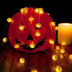 Halloween Decorations Lights 3D Jack-o-Lantern 2M 20LEDs Pumpkin String Lights AA Battery Powered Orange Lights for Halloween Party Indoor Fall Outdoor Harvest Thanksgiving Decorations