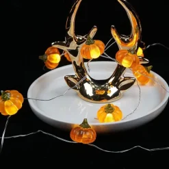 Halloween Decorations Lights 3D Jack-o-Lantern 2M 20LEDs Pumpkin String Lights AA Battery Powered Orange Lights for Halloween Party Indoor Fall Outdoor Harvest Thanksgiving Decorations