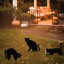 Halloween Decorations Outdoor 3ct Black Cat Decor Yard Signs with Stakes Acrylic Scary Silhouette Waterproof Lawn Decorations for Kids Family Home Party