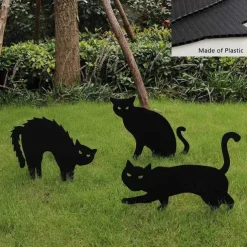 Halloween Decorations Outdoor 3ct Black Cat Decor Yard Signs with Stakes Acrylic Scary Silhouette Waterproof Lawn Decorations for Kids Family Home Party