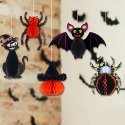 Halloween Decorations Pumpkin Spider Cat Honeycomb Ball Charm Paper Easy to Install