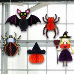 Halloween Decorations Pumpkin Spider Cat Honeycomb Ball Charm Paper Easy to Install