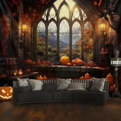Halloween Decorations Pumpkins Window Hanging Tapestry Wall Art Large Tapestry Mural Decor Photograph Backdrop Blanket Curtain Home Bedroom Living Room Decoration