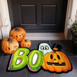 Halloween Decorations Pumpkin Boo Irregular Doormat Kitchen Mat Floor Mat Non-Slip Area Rug Oil Proof Rug Indoor Outdoor Mat Bedroom Decor Bathroom Mat Entrance Rug