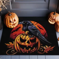 Halloween Decorations Pumpkin Crow Doormat Kitchen Mat Floor Mat Non-Slip Area Rug Oil Proof Rug Indoor Outdoor Mat Bedroom Decor Bathroom Mat Entrance Rug
