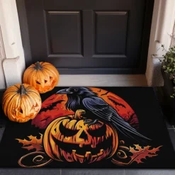 Halloween Decorations Pumpkin Crow Doormat Kitchen Mat Floor Mat Non-Slip Area Rug Oil Proof Rug Indoor Outdoor Mat Bedroom Decor Bathroom Mat Entrance Rug