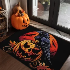 Halloween Decorations Pumpkin Crow Doormat Kitchen Mat Floor Mat Non-Slip Area Rug Oil Proof Rug Indoor Outdoor Mat Bedroom Decor Bathroom Mat Entrance Rug