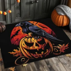 Halloween Decorations Pumpkin Crow Doormat Kitchen Mat Floor Mat Non-Slip Area Rug Oil Proof Rug Indoor Outdoor Mat Bedroom Decor Bathroom Mat Entrance Rug
