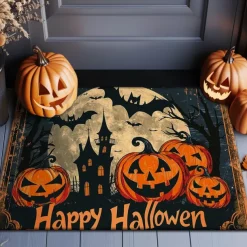 Halloween Decorations Pumpkin Crow Doormat Kitchen Mat Floor Mat Non-Slip Area Rug Oil Proof Rug Indoor Outdoor Mat Bedroom Decor Bathroom Mat Entrance Rug