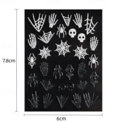 Halloween Decorative Nail Sticker Skull Head Spider Bone Pumpkin Embossed Nail Sticker Halloween Skeleton Decoration