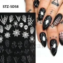 Halloween Decorative Nail Sticker Skull Head Spider Bone Pumpkin Embossed Nail Sticker Halloween Skeleton Decoration