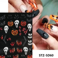 Halloween Decorative Nail Sticker Skull Head Spider Bone Pumpkin Embossed Nail Sticker Halloween Skeleton Decoration