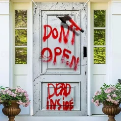 Halloween Door Cover – "Don't Open, Dead Inside" Bloody Warning Sign, Horror Zombie Entrance Banner, Spooky Outdoor & Indoor 2025 Halloween Decoration for Bedroom, Living Room, Bathroom