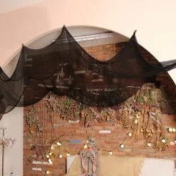 Halloween Door Cover Front Door Curtain Decoration, Halloween Broomstick Bats Flying Jagged Bottom Display