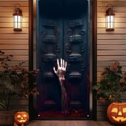 Halloween Door Cover Outdoor Banners Zombies 3D Psychedelic Party Outdoor Shooting Backgrounds Front Door Wall Porch Decorations Wall Door Background
