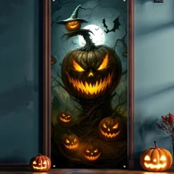 Halloween Door Covers Door Tapestry Door Curtain Decoration Backdrop Door Banner for Front Door Farmhouse Holiday Party Indoor Outdoor Decor Supplies