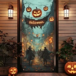 Halloween Door Covers Door Tapestry Door Curtain Decoration Backdrop Door Banner for Front Door Farmhouse Holiday Party Indoor Outdoor Decor Supplies