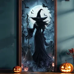 Halloween Door Covers Door Tapestry Door Curtain Decoration Backdrop Door Banner for Front Door Farmhouse Holiday Party Indoor Outdoor Decor Supplies