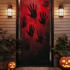 Halloween Door Covers Zombie Door Tapestry Door Curtain Decoration Backdrop Door Banner for Front Door Farmhouse Holiday Party Indoor Outdoor Decor Supplies