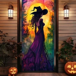 Halloween Door Decorations Halloween Door Covers Enchanting Witch Door Tapestry Door Curtain Decoration Backdrop Door Banner for Front Door Farmhouse Holiday Party Indoor Outdoor Decor Supplies