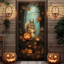 Halloween Door Decorations Halloween Door Covers Black Cat Pumpkin Door Tapestry Door Curtain Decoration Backdrop Door Banner for Front Door Farmhouse Holiday Party Decor Supplies