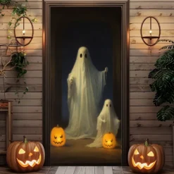 Halloween Door Decorations Ghosts Halloween Door Covers Door Tapestry Door Curtain Decoration Backdrop Door Banner for Front Door Farmhouse Holiday Party Decor Supplies