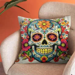 Halloween Double Side Pillow Cover 1PC Skull Day of Dead Soft Decorative Square Cushion Case Pillowcase for Bedroom Livingroom Sofa Couch Chair Decorations