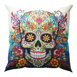 Halloween Double Side Pillow Cover 1PC Skull Day of Dead Soft Decorative Square Cushion Case Pillowcase for Bedroom Livingroom Sofa Couch Chair Decorations