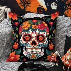Halloween Double Side Pillow Cover 1PC Skull Day of Dead Soft Decorative Square Cushion Case Pillowcase for Bedroom Livingroom Sofa Couch Chair Decorations