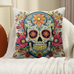 Halloween Double Side Pillow Cover 1PC Skull Day of Dead Soft Decorative Square Cushion Case Pillowcase for Bedroom Livingroom Sofa Couch Chair Decorations