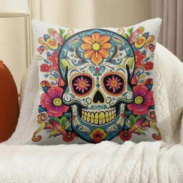 Halloween Double Side Pillow Cover 1PC Skull Day of Dead Soft Decorative Square Cushion Case Pillowcase for Bedroom Livingroom Sofa Couch Chair Decorations