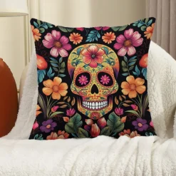 Halloween Double Side Pillow Cover 1PC Skull Day of Dead Soft Decorative Square Cushion Case Pillowcase for Bedroom Livingroom Sofa Couch Chair Decorations