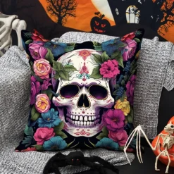 Halloween Double Side Pillow Cover 1PC Skull Day of Dead Soft Decorative Square Cushion Case Pillowcase for Bedroom Livingroom Sofa Couch Chair Decorations