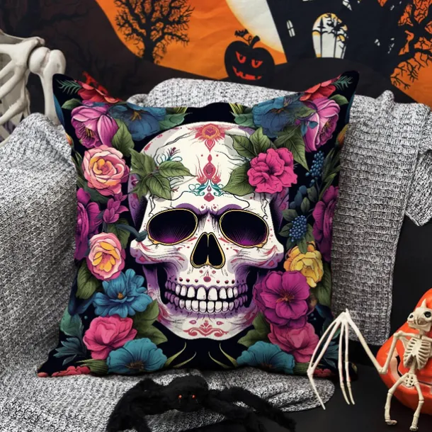 Halloween Double Side Pillow Cover 1PC Skull Day of Dead Soft Decorative Square Cushion Case Pillowcase for Bedroom Livingroom Sofa Couch Chair Decorations